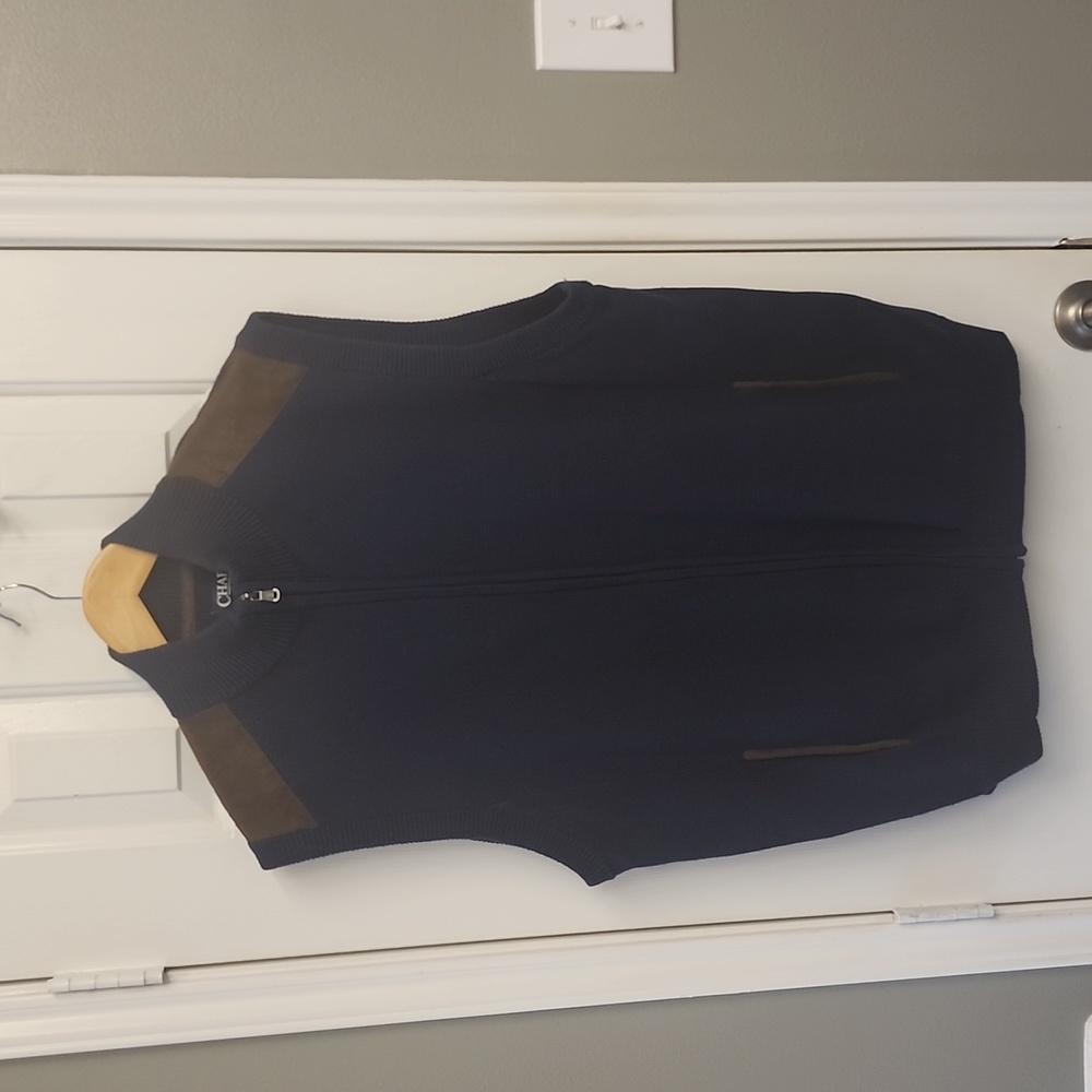 Chaps Navy/Brown Full Zip Sweater Vest Men’s Size XL